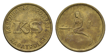 Дания, Копенгаген транспортный (трамвайный) жетон ND Статуя Русалочки в гавани Копенгагена, диаметр 20,5 мм, вес 2,9 гр латунь 4392-1018