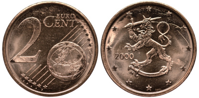 ФИНЛЯНДИЯ 2 ЕВРОЦЕНТА 2000 KM 99 сталь плакированная медью UNC 4181-446