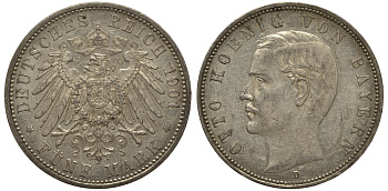 Бавария 5 марок 1901 Отто (1886-1913) Weege 47, J. 46, KM 512 серебро 3711-1434