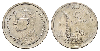 Таиланд 1 бат 1977 ВЕ2520, Рама IX (1946-2016) древний корабль Y 110 медно-никель UNC 3459-1246