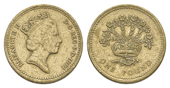 Великобритания 1 фунт 1991 Елизавета II (1952-2022) KM 946, Spink J4 никель латунь 4638-746