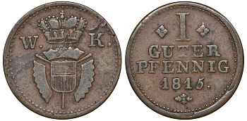 Шаумбург-Гессен-Кассель 1 пфенниг 1815  KM 39 медь    116-933