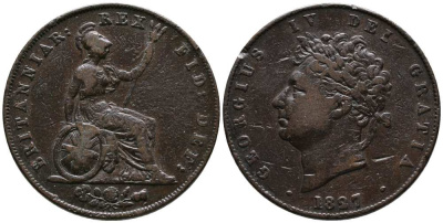 Великобритания 1/2 пенни 1827 Георг IV (1820-1830) KM 692, Spink 3824 медь 1518-913
