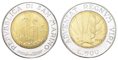 Сан-Марино 500 лир 1993 KM 301 биметалл UNC 186-554