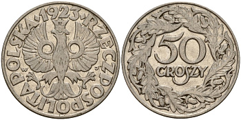 Польша 50 грошей 1923 Республика KM 13, Parchimowicz 106 никель 4156-913