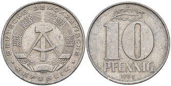 ГДР 10 пфеннигов 1968 A KM 10 алюминий 55-221