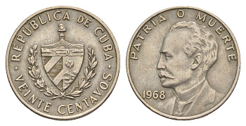 Куба 20 сентаво 1968 Хосе Марти KM 31 медно-никель 4637-1054