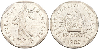 Франция 2 франка 1982 KM 942.1 никель 63-613