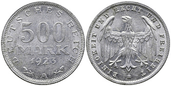 ГЕРМАНИЯ 500 МАРОК 1923 А KM 36, J. 305 алюминий 38-316