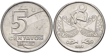 БРАЗИЛИЯ 5 СЕНТАВО 1989 РЕФОРМА 1989-1990 KM 612 нержавеющая сталь 105-936