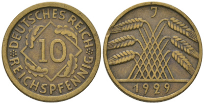 Германия 10 рейхспфеннигов 1929 J KM 40, J. 317 бронза    4641-323