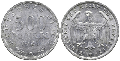 ГЕРМАНИЯ 500 МАРОК 1923 А KM 36, J. 305 алюминий 38-316