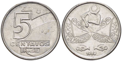 БРАЗИЛИЯ 5 СЕНТАВО 1989 РЕФОРМА 1989-1990 KM 612 нержавеющая сталь 105-936