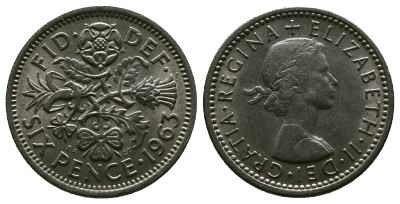 Великобритания 6 пенсов 1963 Елизавета II (1952-2022) KM 903, Spink 4149 медно-никель 4381-812