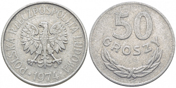 ПОЛЬША 50 ГРОШЕЙ 1974 MW KM 48.1 алюминий 4448-143