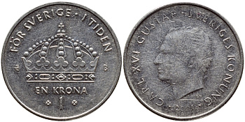 Швеция 1 крона 2001 Карл XVI Густав (1973- ) KM 894 медно-никель 4364-545