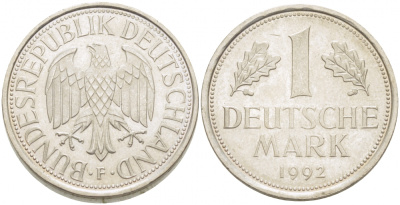 ФРГ 1 МАРКА 1992 J KM 110 медно-никель 3718-1241