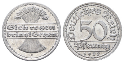 Германия 50 пфеннигов 1922 F KM 27, J. 301 алюминий aUNC 4700-1014