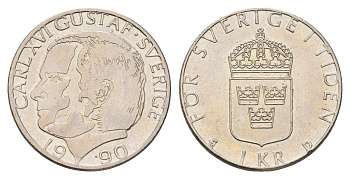 Швеция 1 крона 1990 Карл XVI Густав (1973- ) KM 852a медно-никель 183-314