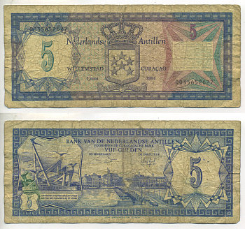 Нидерландские Антилы 5 гульденов 1984 Pick 15b бумага 7523-54-1-1