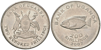 Уганда 200 шиллингов 2007 KM 68a сталь плакированная никелем 4571-217