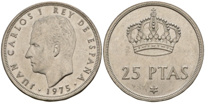 Испания 25 песет 1975 (76) Хуан Карлос I (1975-2014) KM 808 медно-никель 94-317