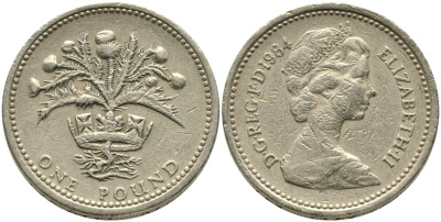 Великобритания 1 фунт 1984 Елизавета II (1952-2022) KM 934, Spink 4222 никель латунь 65-1015