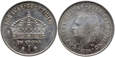 Швеция 1 крона 2004 Карл XVI Густав (1973- ) KM 894 медно-никель 179-931