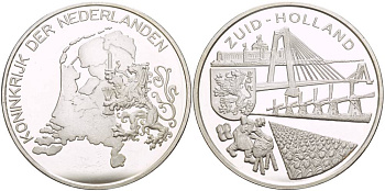 НИДЕРЛАНДЫ МЕДАЛЬ ND СЕРИЯ ПРОВИНЦИИ НИДЕРЛАНДОВ, ЮЖНАЯ ГОЛЛАНДИЯ (МОСТ В РОТТЕРДАМЕ), ДИАМЕТР 38 ММ., ВЕС 25,04 ГР. серебро PROOF 1088-5-22