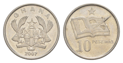 Гана 10 песев 2007 KM 39 сталь плакированная никелем UNC 4643-716