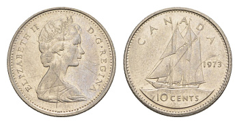 Канада 10 центов 1973 Елизавета II (1952-2022), парусник KM 77 никель 4630-822