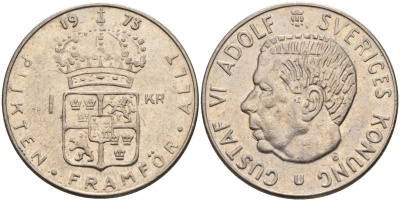 Швеция 1 крона 1973 U, Густав VI Адольф (1950-1973) KM 826a медь плакированный медно-никелем 4150-411