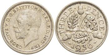Великобритания 3 пенса 1936 Георг V (1910-1936) KM 831, Spink 4042 серебро 4528-256