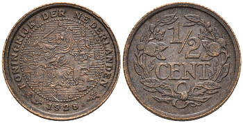 Нидерланды 1/2 цента 1928 Вильгельмина (1890-1948) KM 138 бронза 4576-464