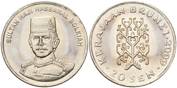 Бруней 20 сенов 2009 KM 37 медно-никель UNC 4146-354