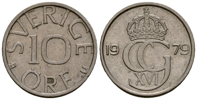 Швеция 10 эре 1979 Карл XVI Густав (1973- ) KM 850 медно-никель 4173-745