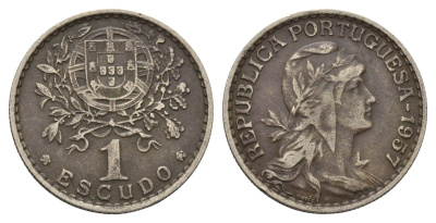 Португалия 1 эскудо 1956 KM 578 никель латунь 3336-721