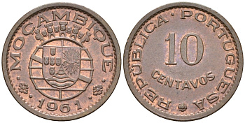 Португальский Мозамбик 10 сентаво 1961 KM 83 бронза 4567-434