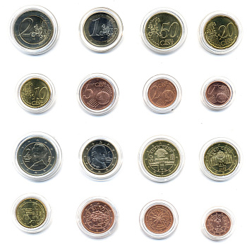 АВСТРИЯ ЕВРОНАБОР ИЗ 8 МОНЕТ 2002 В КАПСУЛАХ биметалл UNC 06-081-23