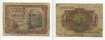 Испания 1 песета 1953 22 июля 1953, Мигель де Санта Круз Pick 144а бумага 7203-57-3