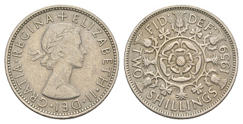 Великобритания 2 шиллинга (флорин) 1959 Елизавета II (1952-2022) KM 906, Spink 4146 медно-никель 4538-327