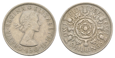 Великобритания 2 шиллинга (флорин) 1959 Елизавета II (1952-2022) KM 906, Spink 4146 медно-никель 4538-327