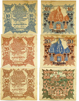 Австрия, Трагвайн набор из 3 банкнот 10, 20, 50 геллеров 1920 4 мая 1920, нотгельд, коммуна в земле Верхняя Австрия   бумага  UNC (пресс) 7555-30-1-2