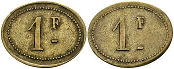 Франция 1 франк XIX-XX век ресторанный жетон латунь 4166-712