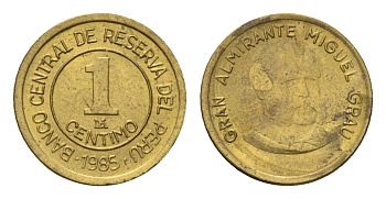 Перу 1 сентимо 1985 год-тип KM 291 латунь UNC 4614-1137