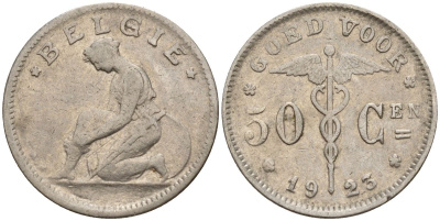 Бельгия 50 сантимов 1923 Belgie KM 88 никель латунь 4152-422