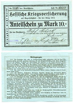 Германия, Дармштадт чек на 10 марок 1917 Гессенское антивоенное общество против бессмысленной войны 1914 года, в единстве сила, 5 Февраля 1917, чек номер 2   бумага   8613-30-2-1