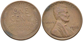 США 1 ЦЕНТ 1956 D, ЛИНКОЛЬН KM А132 медь цинк 218-657