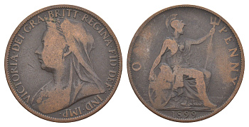 Великобритания 1 пенни 1899 Виктория (1837-1901) KM 790, Spink 3961 бронза 4645-741