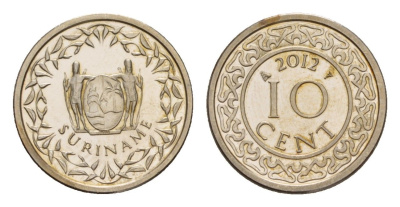 Суринам 10 центов 2012 тираж 1000 экземпляров KM 13a медно-никель BU 4649-1023